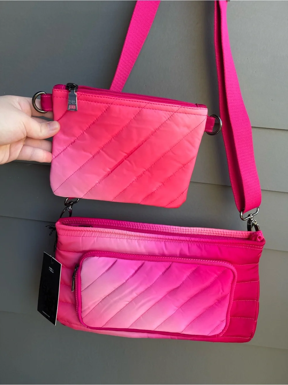 THINK ROYLN Ombre Pink Quilted Crossbody Bag Set